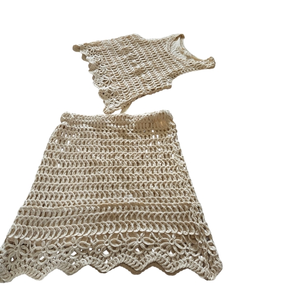 Adiva Elegant Crochet Skirt Set in Cream - Picture 1 of 5